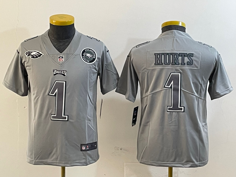 Youth 2025 Philadelphia Eagles 1 Hurts grey Nike NFL jersey style 2